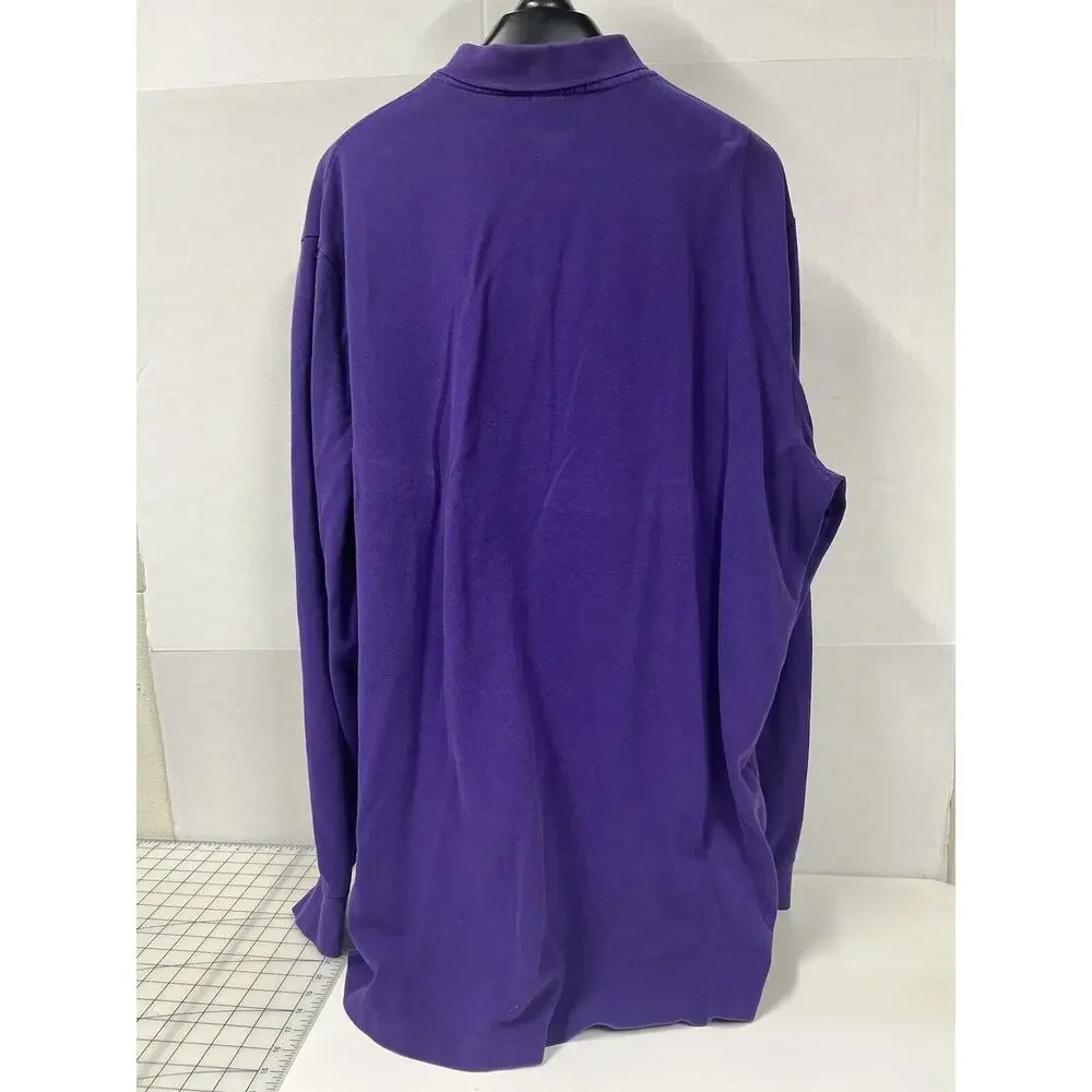 Polo Ralph Lauren Classic Fit Mesh L/S Polo Shirt Purple 2XL - Pony On‎ Collar